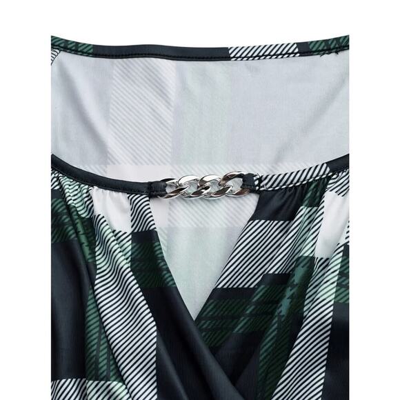 Plus Size Plaid Empire Waist Top Flutter Sleeve Heart Belt Green 4XL (US 26) New - Picture 9 of 13